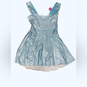 johnny wujek juniors blue shimmer Metallic sleeveless mini Dress